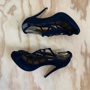 Cynthia Vincent Black Suede Solange Strappy Heels